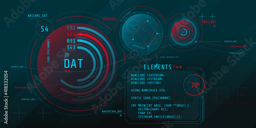 Composition of computer HUD interface with Coding.