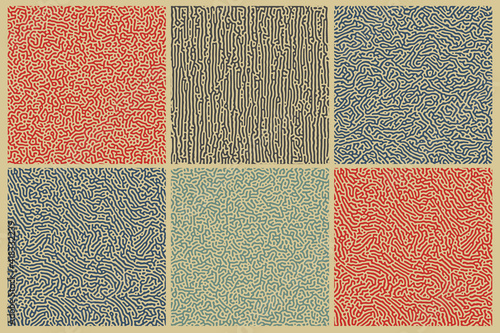 Diffusion seamless pattern. Organic line art endless wallpaper.Turing generative design. Element for your design. Vector set.