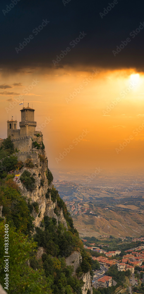 panoramic scenic view of the republic of San Marino at sunset panoramic scenic view of the republic of San Marino at sunset