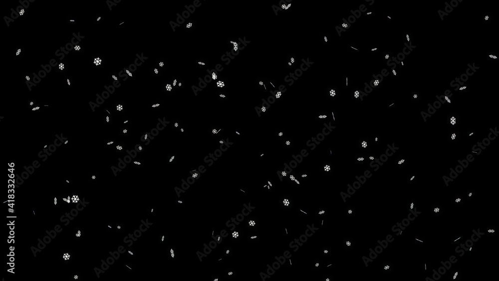 White snow flakes beautiful illustration on plain black background White snow flakes beautiful illustration on plain black background