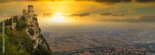panoramic scenic view of the republic of San Marino at sunset