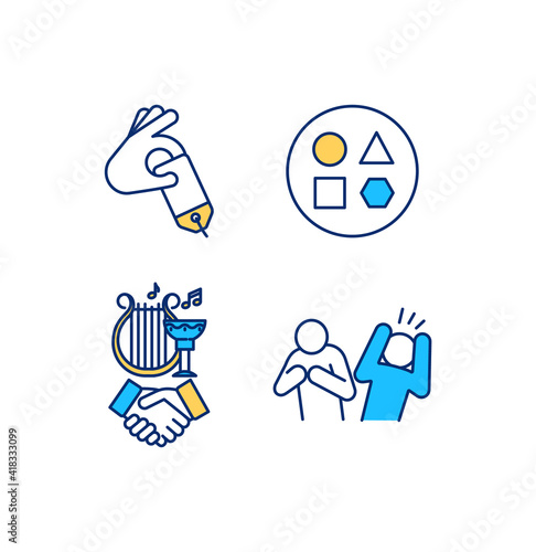 Cultural diversity RGB color icons set. Cross-cultural connections. Traditional shopping. Social harmony. Differing attitudes and customs. Awareness increasing. Isolated vector illustrations