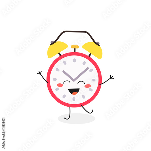 Cheerful happy kawaii alarm clock cartoon character
