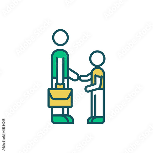 Youth social worker RGB color icon. Social service. Helping adolescents with school and family-related issues. Assisting reaching full potential. Young people support. Isolated vector illustration