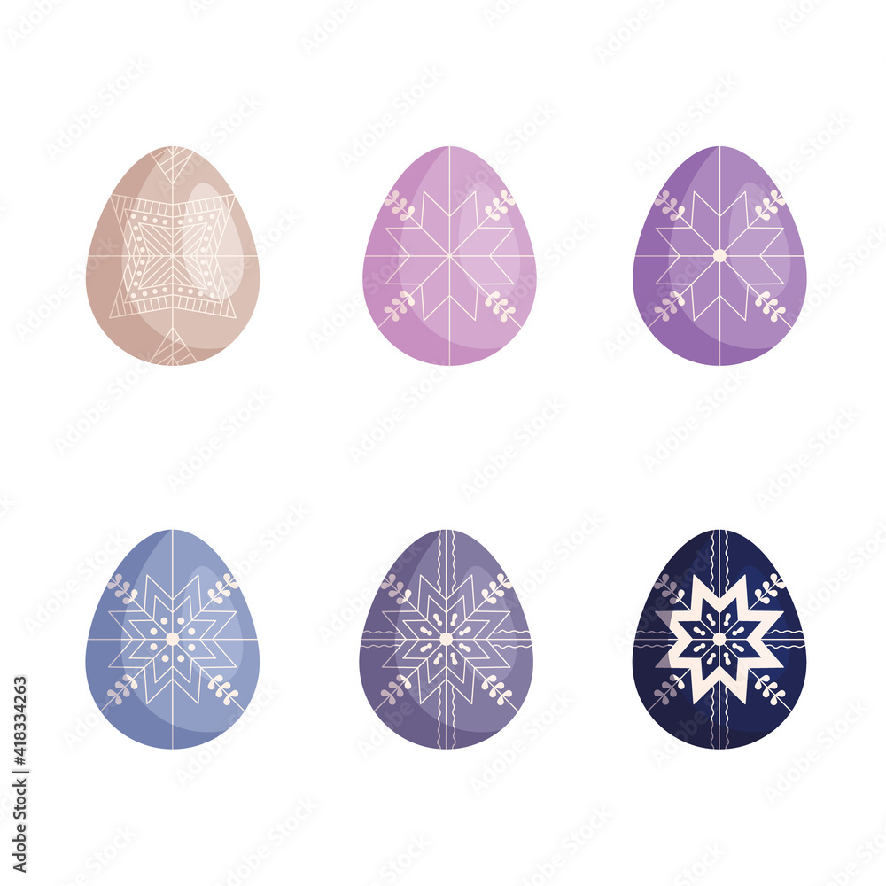 Set of vector simple Easter eggs. Easter eggs of pastel colors. Cute clip art of Easter eggs. Printable for stickers and greeting cards. Easter eggs with traditional plants ornament. Set of vector simple Easter eggs. Easter eggs of pastel colors. Cute clip art of Easter eggs. Printable for stickers and greeting cards. Easter eggs with traditional plants ornament.