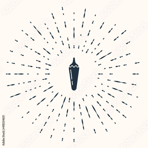 Grey Hot chili pepper pod icon isolated on beige background. Design for grocery, culinary products, seasoning and spice package, cooking book. Abstract circle random dots. Vector.