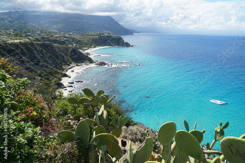 Quadro su tela Beautiful Capo Vaticano coastline with beaches, cliffs with wild cactus and turq
