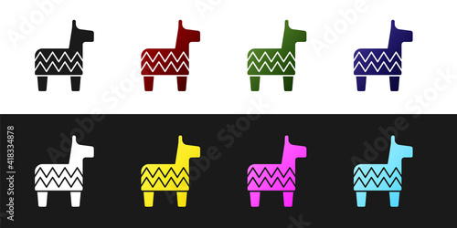 Set Pinata icon isolated on black and white background. Mexican traditional birthday toy. Vector.