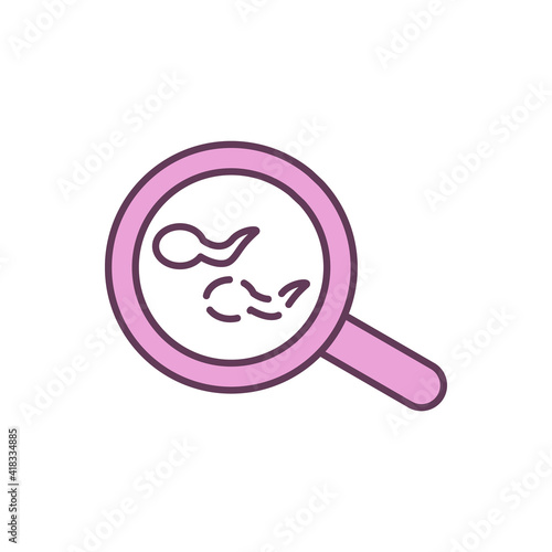 Male infertility RGB color icon. Low sperm production. Semen analysis. Spermatozoa. Reproductive system. Sperm movement blockage. Testosterone lacking. Low-quality semen. Isolated vector illustration