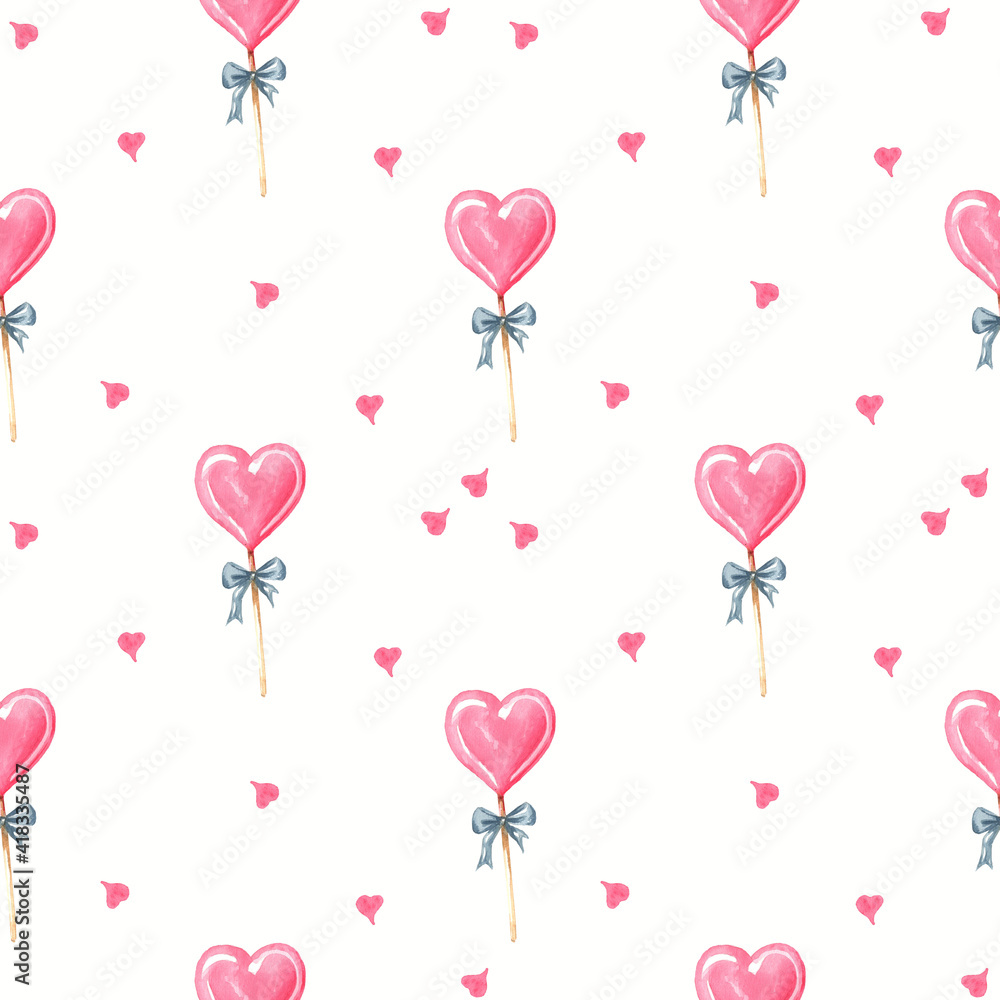 Seamless pattern of watercolor heart on a white background for prints on fabric, paper, clothes