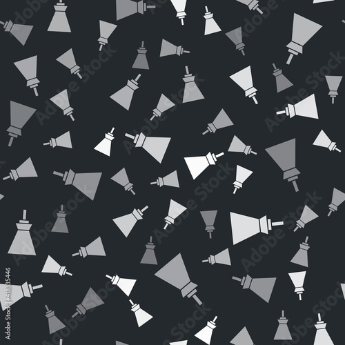Grey Lamp hanging icon isolated seamless pattern on black background. Ceiling lamp light bulb. Vector.