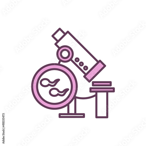 Semen analysis RGB color icon. Sexual dysfunction and male infertility. Abnormalities identifying. Genetic testing. Research in male reproduction. Sperm count test. Isolated vector illustration