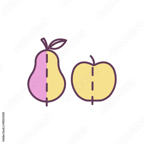 Genetic modification RGB color icon. Biotechnology. Fruit breeding. Nutritional value improvement. Altering genetic organism makeup. Genomes manipulation. Agriculture. Isolated vector illustration