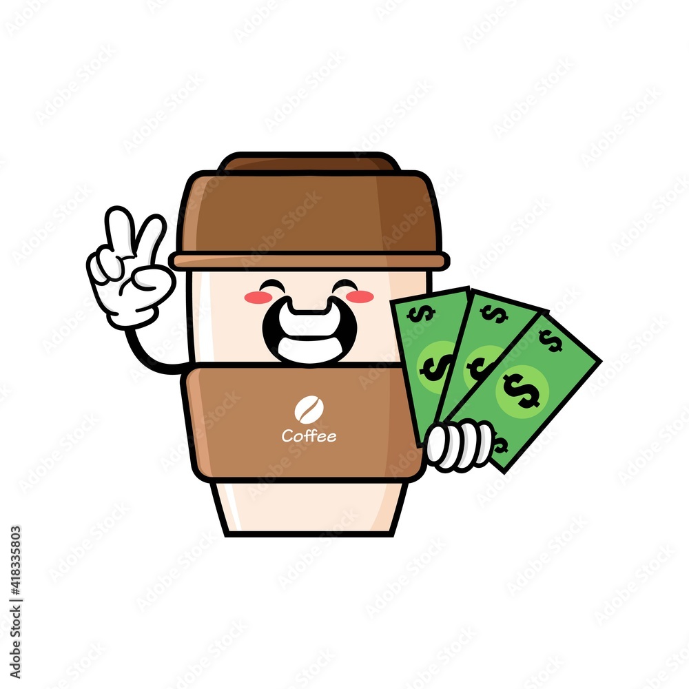 cute coffe cup cartoon mascot character funny expression