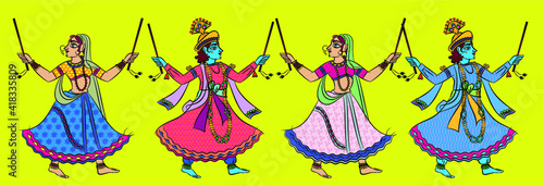 Lord Krishna dancing the Garba, Indian dance form with Gopikas, Gods lover
