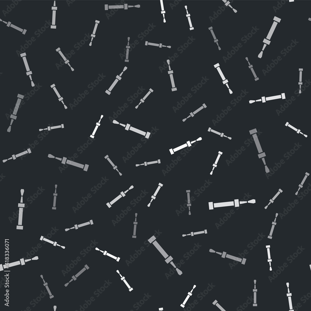 Grey Screwdriver icon isolated seamless pattern on black background. Service tool symbol. Vector. Grey Screwdriver icon isolated seamless pattern on black background. Service tool symbol. Vector.