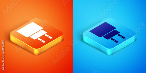 Isometric Charger icon isolated on orange and blue background. Vector.