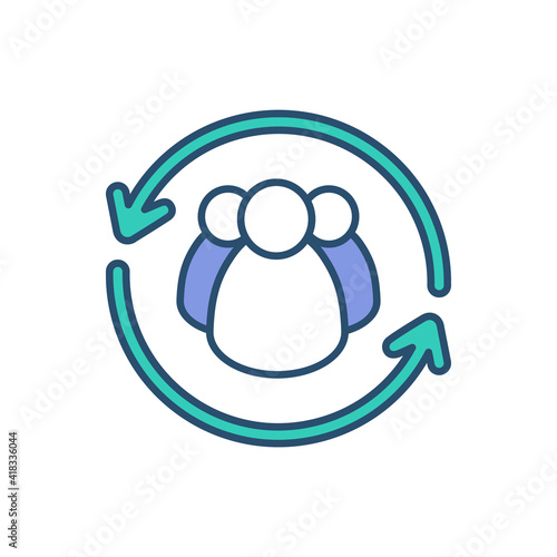 Collaborative consumption RGB color icon. Talent-sharing. Common access to goods and services. Coworking. Renting and borrowing. Peer-to-peer exchange. Co-creation. Isolated vector illustration