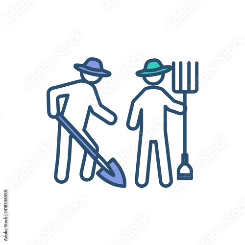 Garden sharing RGB color icon. Active participation in plants growing. Farming arrangement. One-to-one relationship. Growing food produce. Urban horticulture sharing. Isolated vector illustration