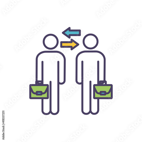 Collaboration in workplace RGB color icon. Establishing idea-sharing culture. Experience, ideas exchange. Team members working together for decision-making. Isolated vector illustration