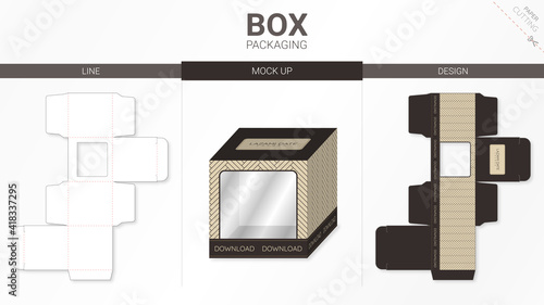 Box packaging and mockup die cut template
