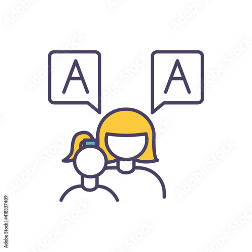 Tutoring RGB color icon. Academic support. Providing study assistance for child. Teacher, professor, tutor. Non-formal teaching. Transfering expertise, skills to student. Isolated vector illustration