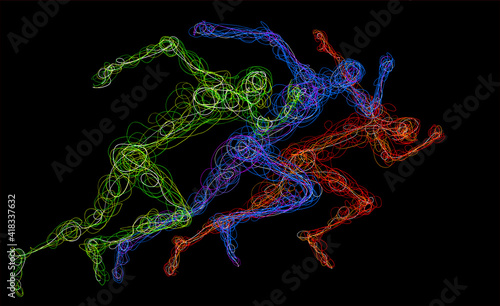 Runners in competition illustration with color lines
