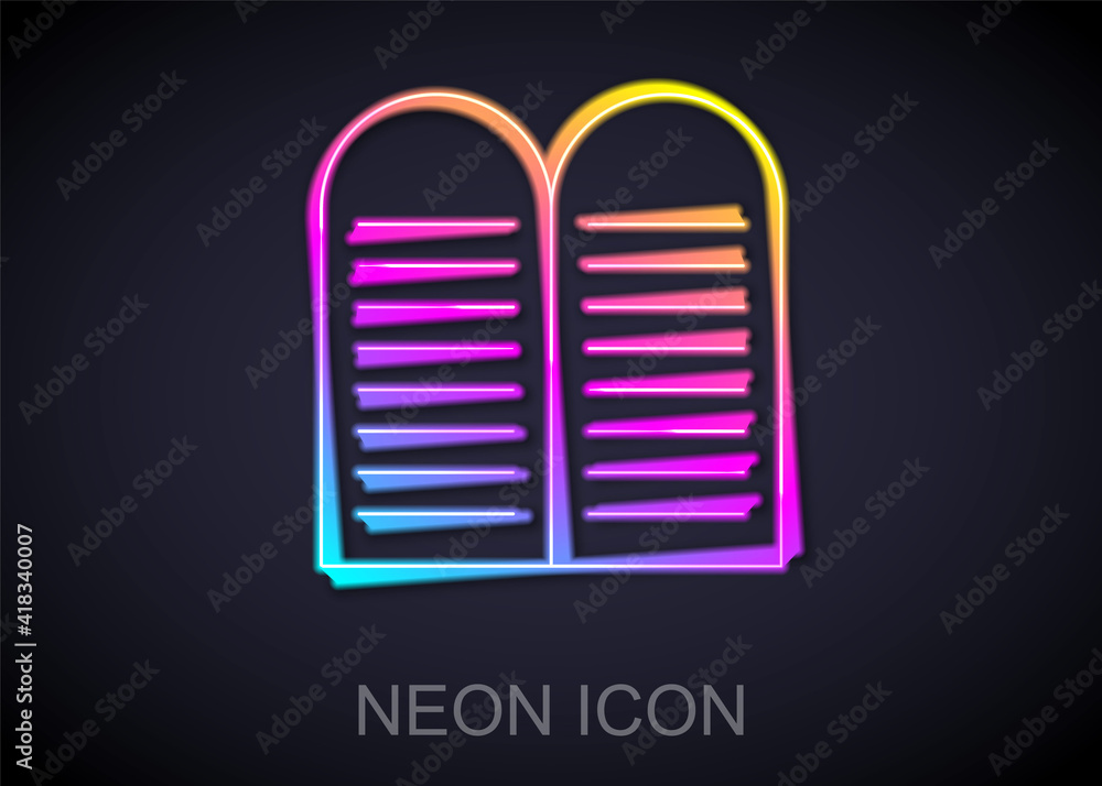 Glowing neon line The commandments icon isolated on black background. Gods law concept. Vector. Glowing neon line The commandments icon isolated on black background. Gods law concept. Vector.