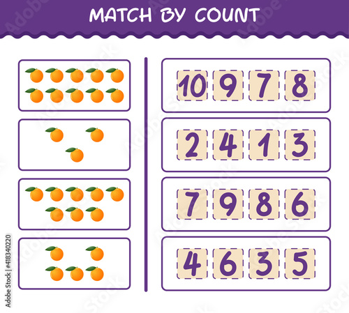 Match by count of cartoon orange. Match and count game. Educational game for pre shool years kids and toddlers