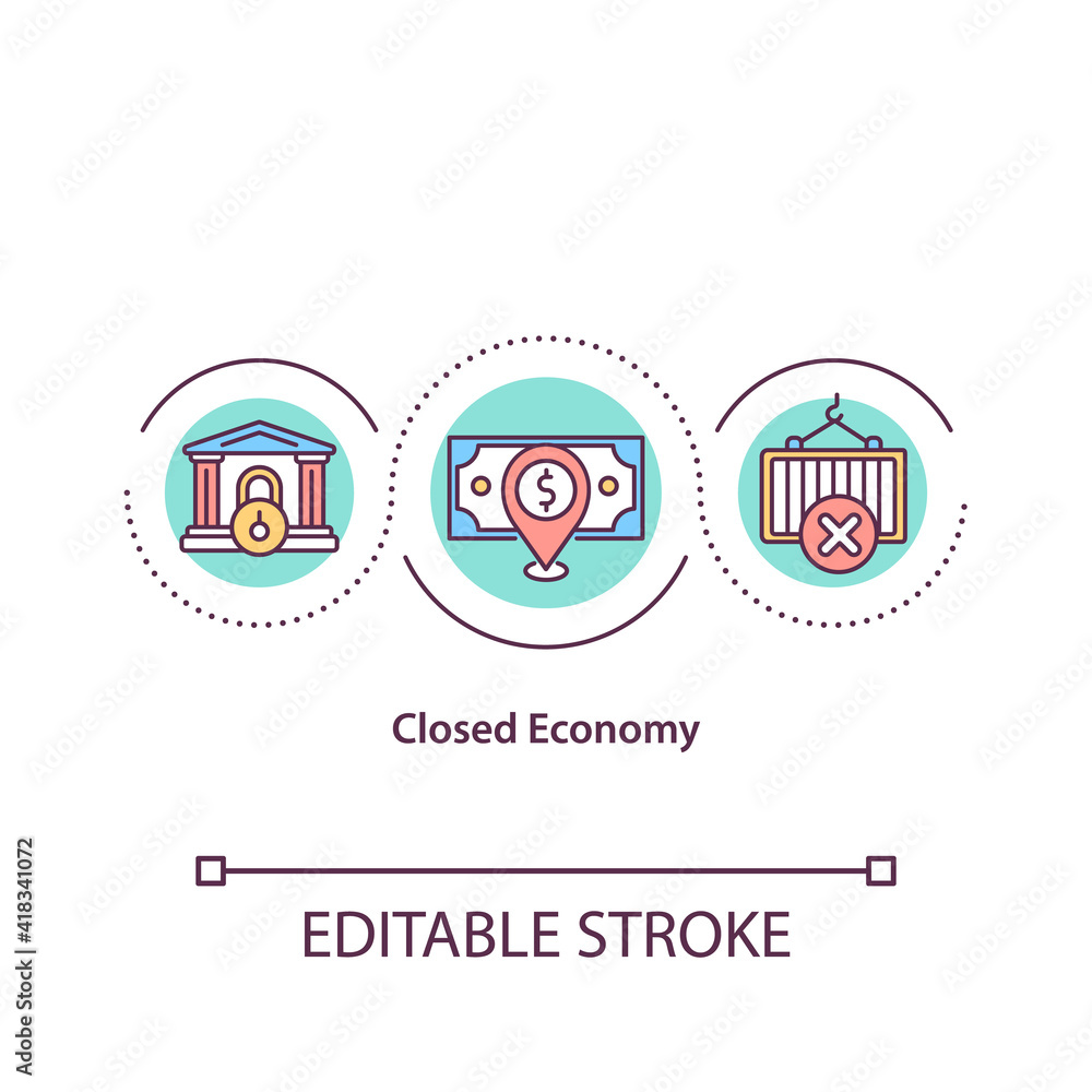 Obraz premium Closed economy concept icon. No trading activity with outside economies. Imports into country idea thin line illustration. Vector isolated outline RGB color drawing. Editable stroke