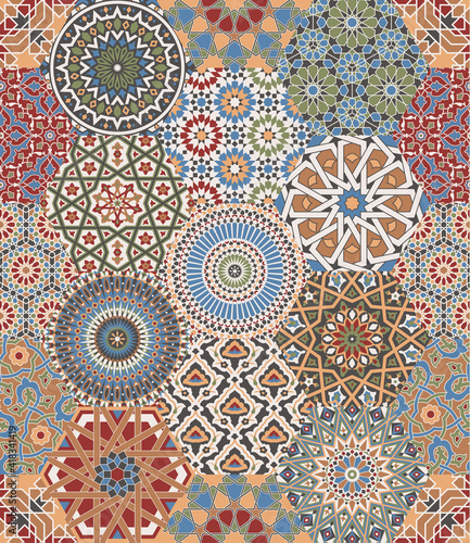 Moroccan  azulejos  tiles patchwork mosaic vector seamless pattern
