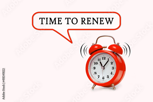 Tablou pe pânză Red alarm clock and text - TIME TO RENEW