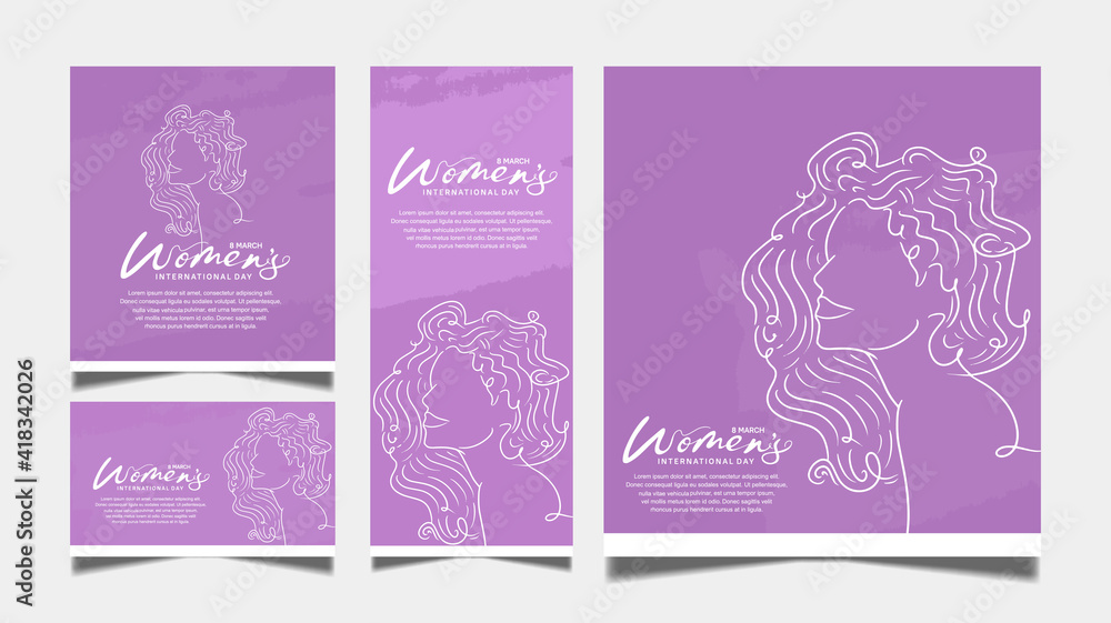 women day vector design with woman silhouette line art on purple background women day vector design with woman silhouette line art on purple background