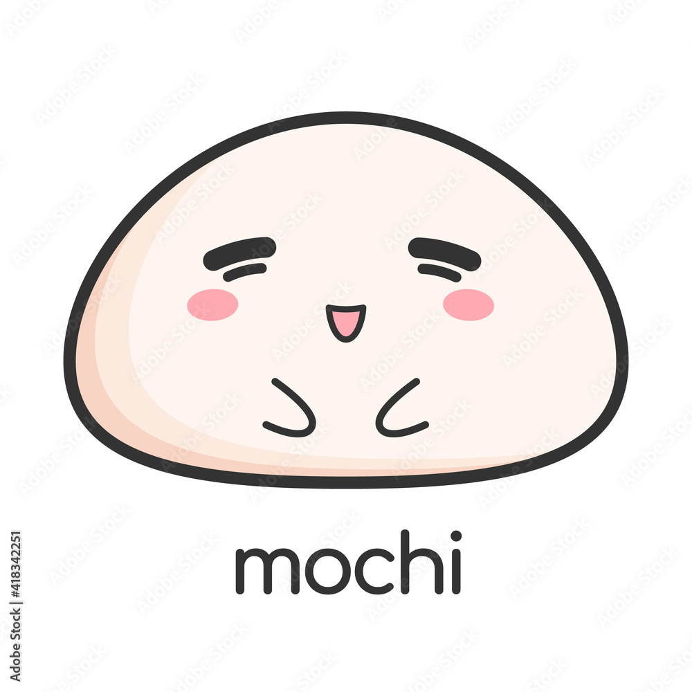 Mochi cute cartoon icon wagashi with emotion. Japanese rice dessert Mochi cute cartoon icon wagashi with emotion. Japanese rice dessert