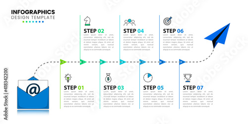 Infographic design template. Email marketing concept with 7 steps