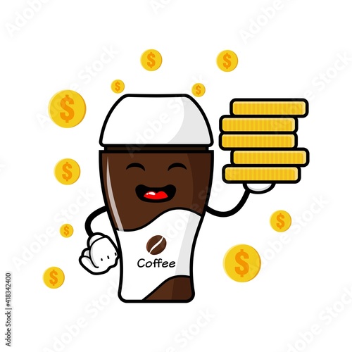 cute coffe cup cartoon mascot character funny expression