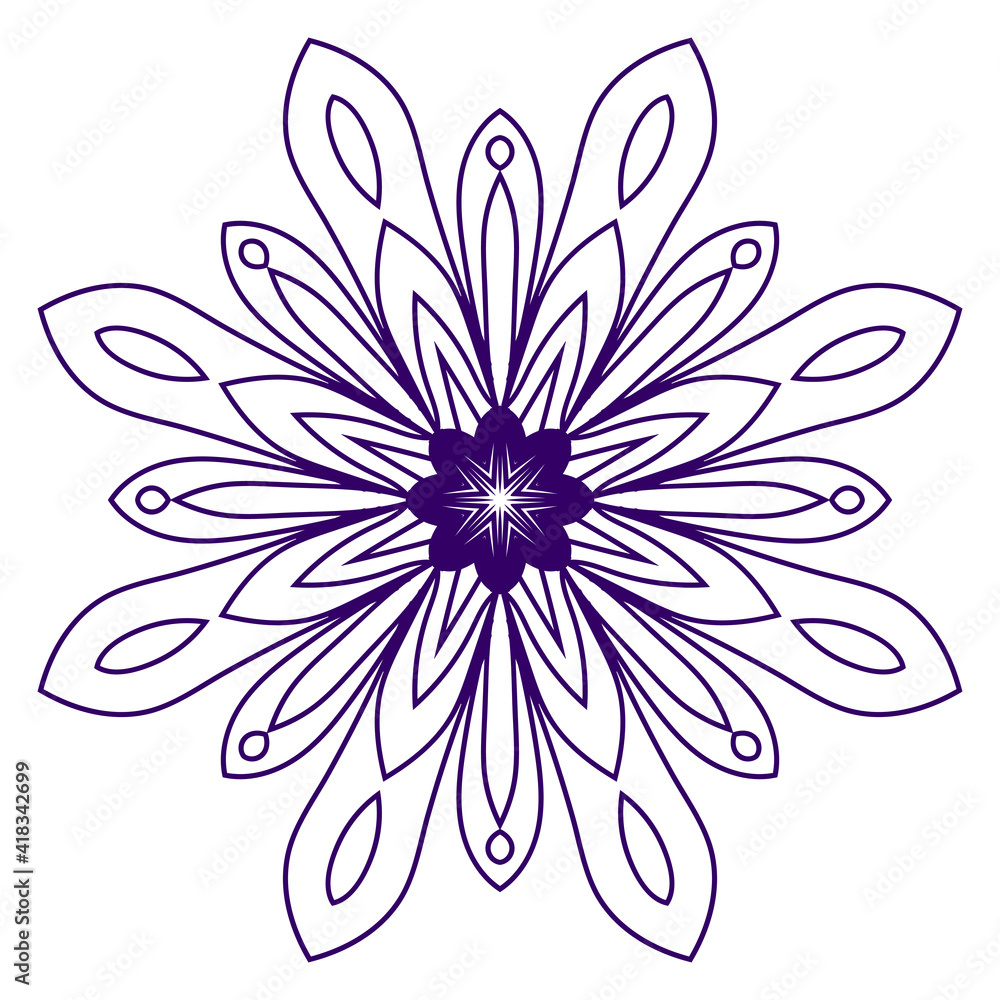 Fototapeta premium Cute Mandala. Ornamental round doodle flower isolated on white background. Geometric decorative ornament in ethnic oriental style.