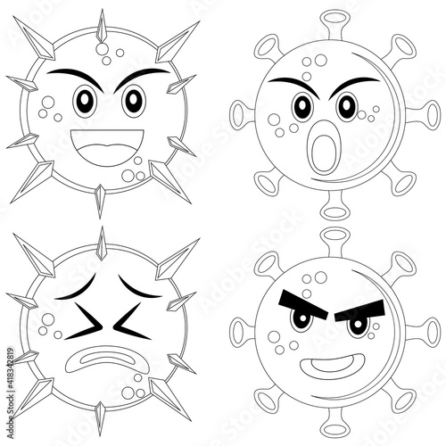 Illustration vector graphic cartoon character coloring book of various expressions of bacterial