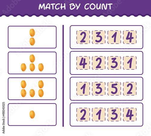 Match by count of cartoon starfruit. Match and count game. Educational game for pre shool years kids and toddlers