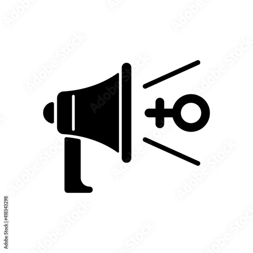 Feminist advocacy black glyph icon. Establishing social justice. Protection of the rights of women. Expansion of the rights of women. Silhouette symbol on white space. Vector isolated illustration