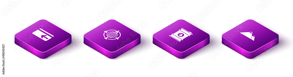 Set Isometric Cash back, Outsourcing concept, Barrel oil and Mountains icon. Vector. Set Isometric Cash back, Outsourcing concept, Barrel oil and Mountains icon. Vector.