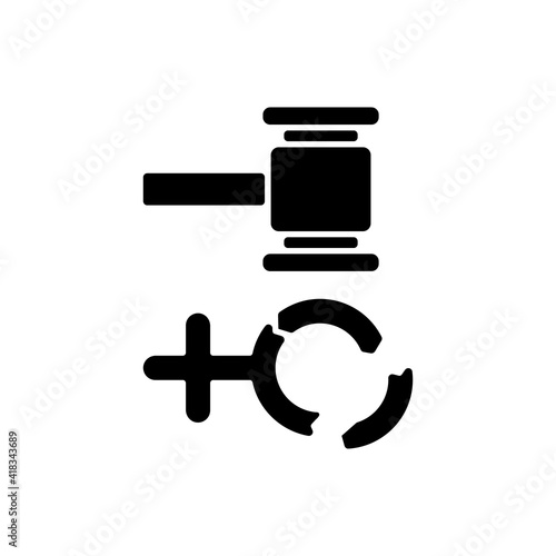 Misogyny black glyph icon. Protection of rights of women. Punishment of rapists. Establishing social justice. Feminism. Silhouette symbol on white space. Vector isolated illustration