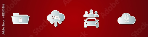 Set Delete folder, Methane emissions reduction, Car sharing and Music streaming service icon. Vector.
