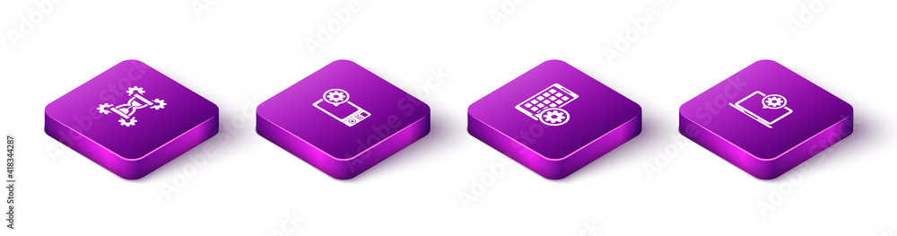 Set Isometric Hourglass setting, Microwave oven, Mobile Apps and Laptop icon. Vector. Set Isometric Hourglass setting, Microwave oven, Mobile Apps and Laptop icon. Vector.