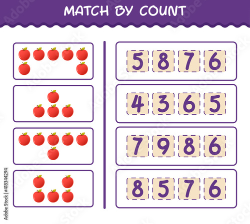 Match by count of cartoon apple. Match and count game. Educational game for pre shool years kids and toddlers
