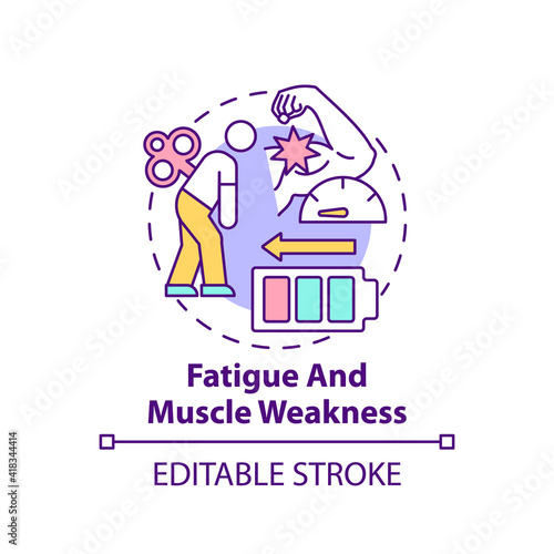 Fatigue and muscle weakness concept icon. Sleep difficulties idea thin line illustration. Feeling of tiredness and exhaustion. Vector isolated outline RGB color drawing. Editable stroke