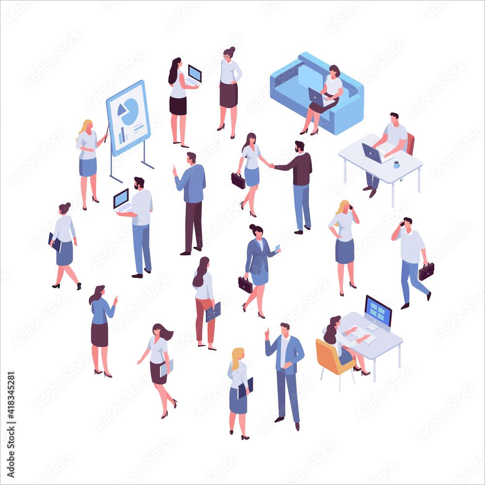 Isometric business people vector set. Office life. Flat vector ...