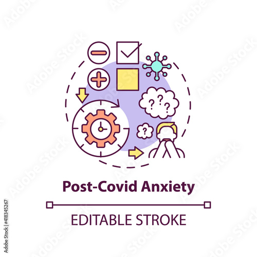 Post-covid anxiety concept icon. Emotional and physical problems idea thin line illustration. Depression and business closure. Vector isolated outline RGB color drawing. Editable stroke