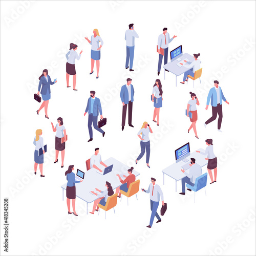 Isometric business people vector set. Office life. Flat vector characters isolated on white background..