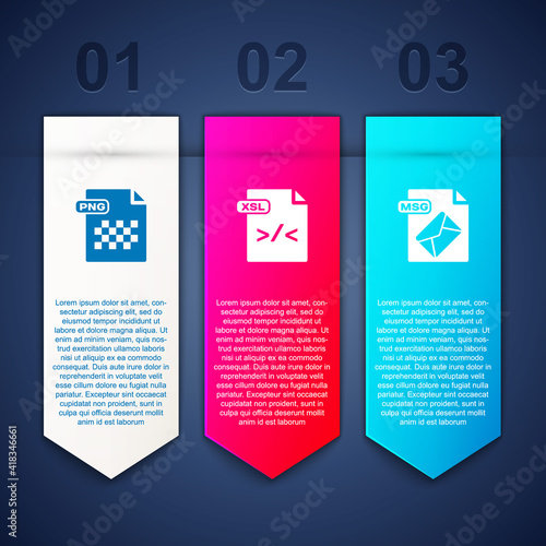 Set PNG file document, XSL and MSG. Business infographic template. Vector.